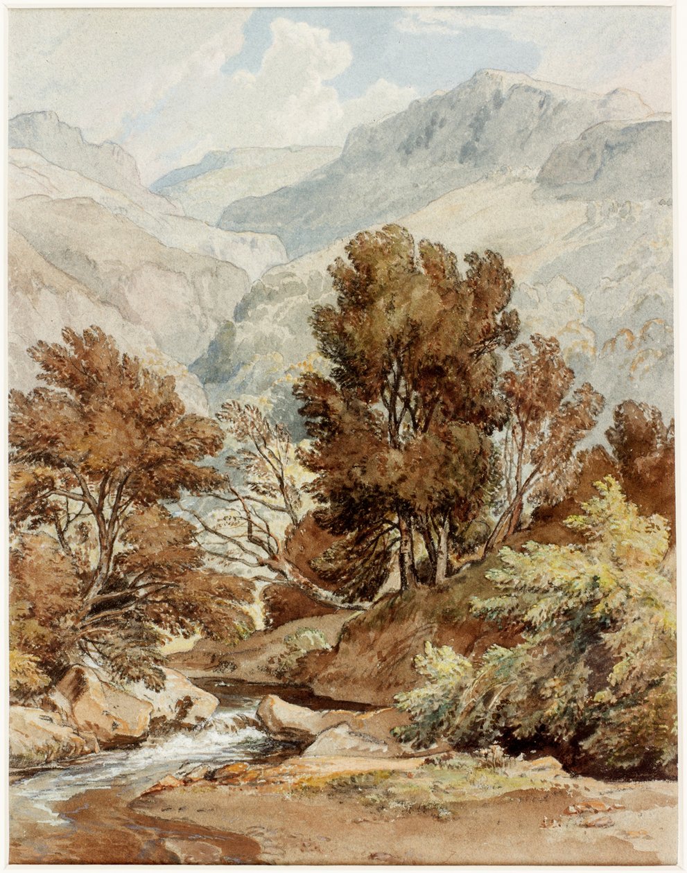 Udsigt fra bredden af Keswick Lake (kridt og wc på papir) af Ramsay Richard Reinagle