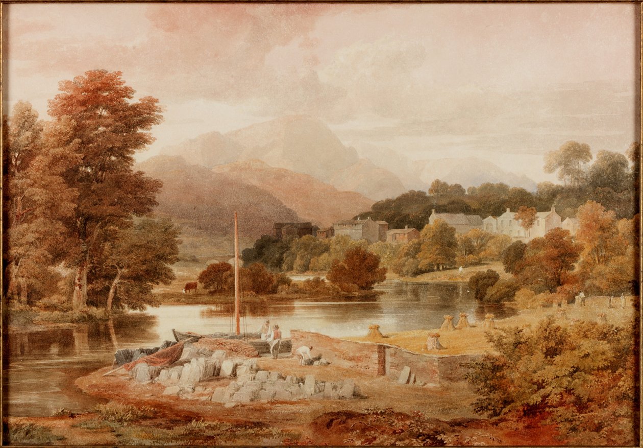 A Slate Wharf, Brathay (blyant og akvarel på papir) af Ramsay Richard Reinagle