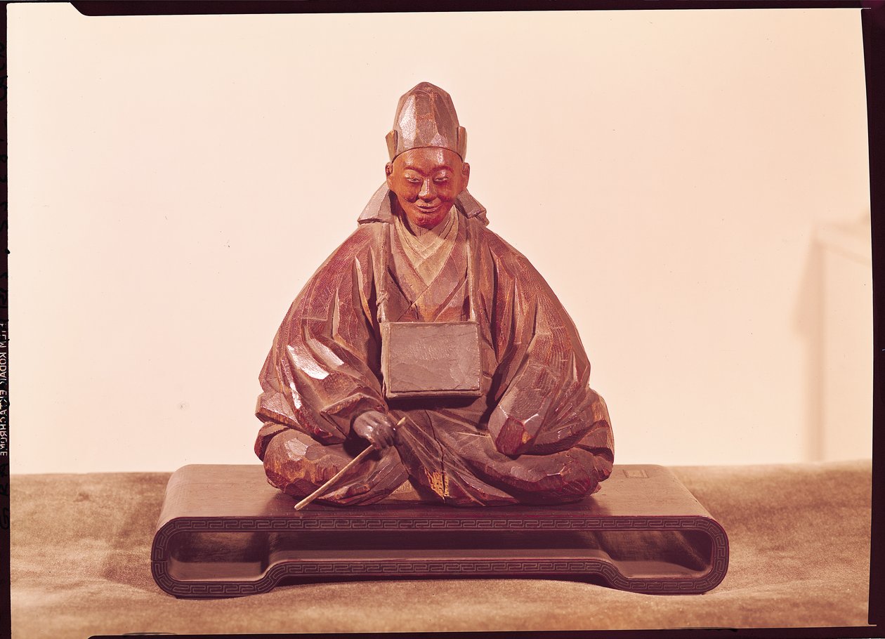 Siddende statue af Basho (1644-94) Edo-perioden (1603-1868) (træ) af Ran Koo