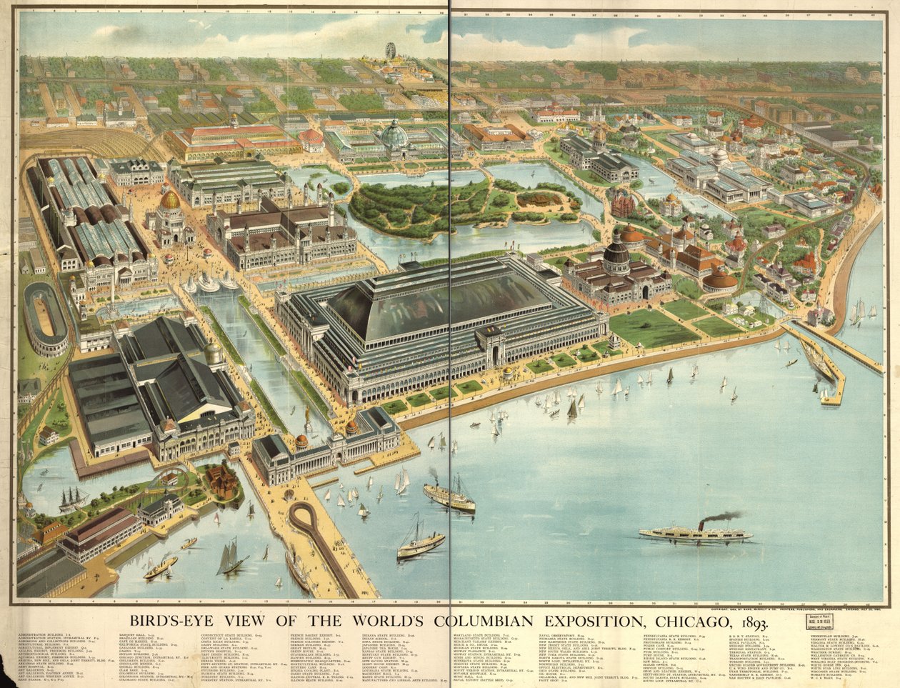 Udsigt i fugleperspektiv over verdensudstillingen i Chicago, 1893. LOC 98687181 af Rand McNally and Company