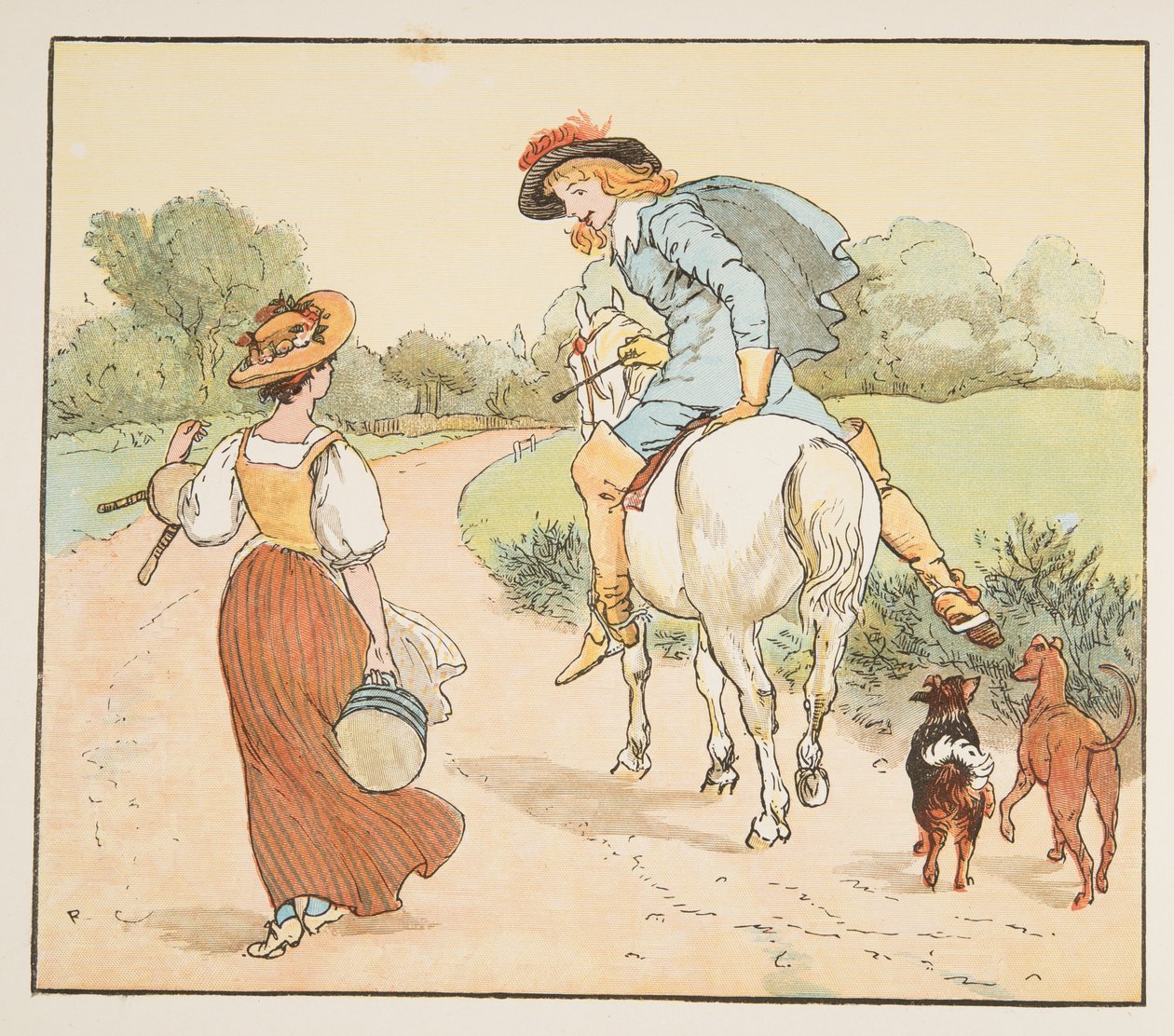 "Skal jeg tage med dig min smukke stuepige?", fra The Hey Diddle Diddle Picture Book, pub.1882 af Randolph Caldecott
