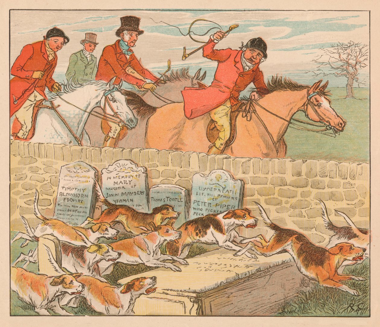 Da hundene kommer til syne, c1883. af Randolph Caldecott