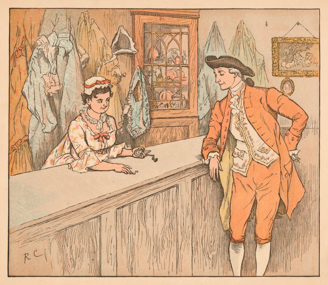 Kunde i en pantelånerbutik, c1885, 1934. af Randolph Caldecott
