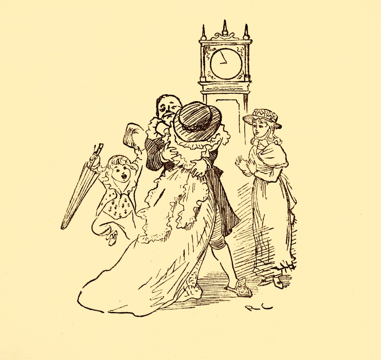 John Gilpin genforenes med sin kone og børn, 1878, c1918. af Randolph Caldecott