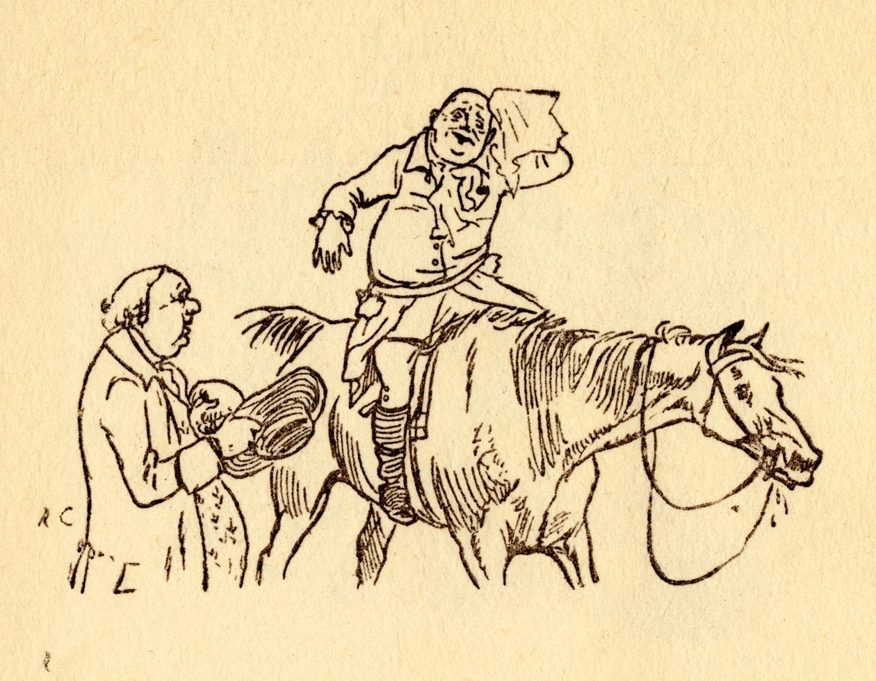 John Gilpin tørrer sit svedige pande med et lommetørklæde, 1878, c1918. af Randolph Caldecott