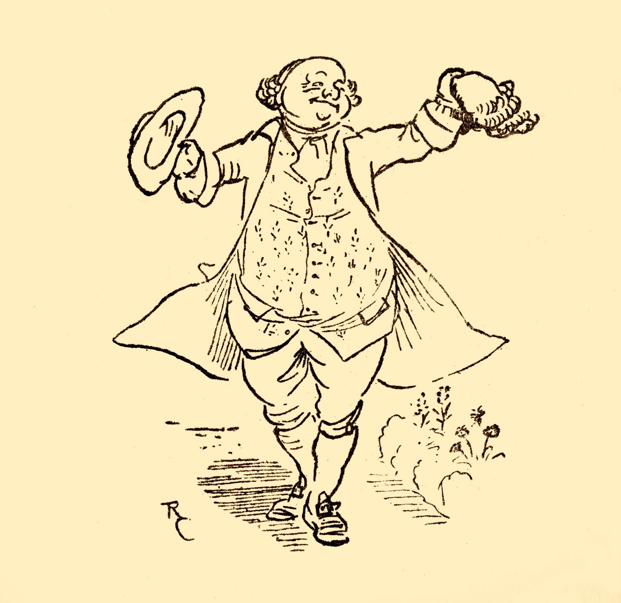 John Gilpins ven låner ham en paryk og en hat, 1878, c1918. af Randolph Caldecott