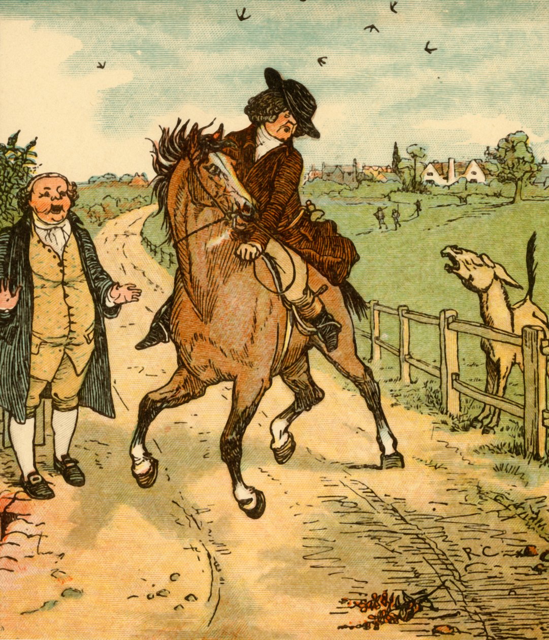 John Gilpins hest bliver alarmeret af et æsel, 1878, c1918. af Randolph Caldecott