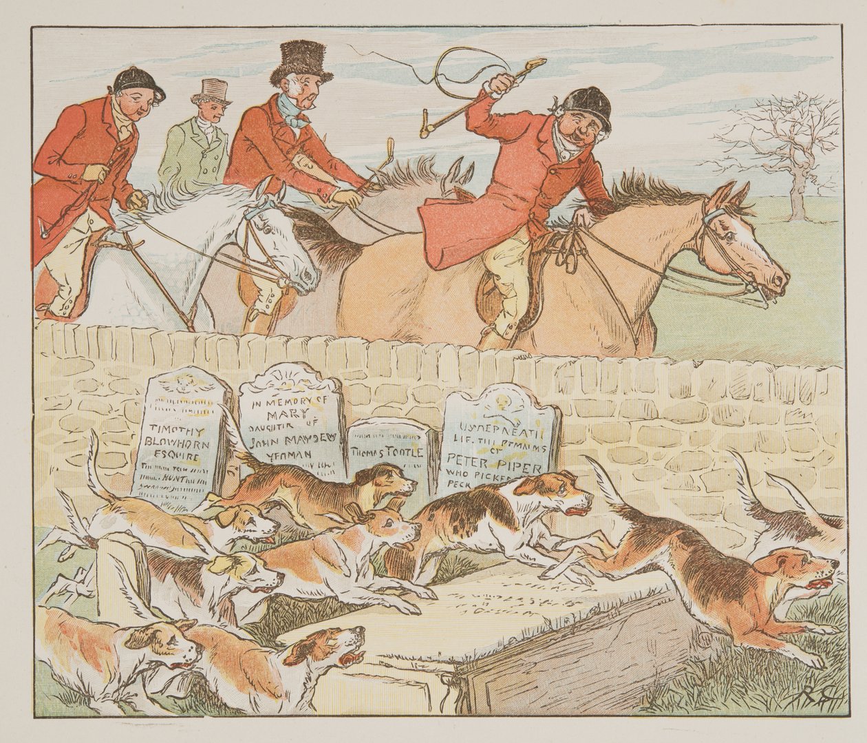 Nu havde præsten et par til onsdag, da hundene kom til syne , fra The Hey Diddle Diddle Picture Book, pub.1882 (farvegravering) af Randolph Caldecott