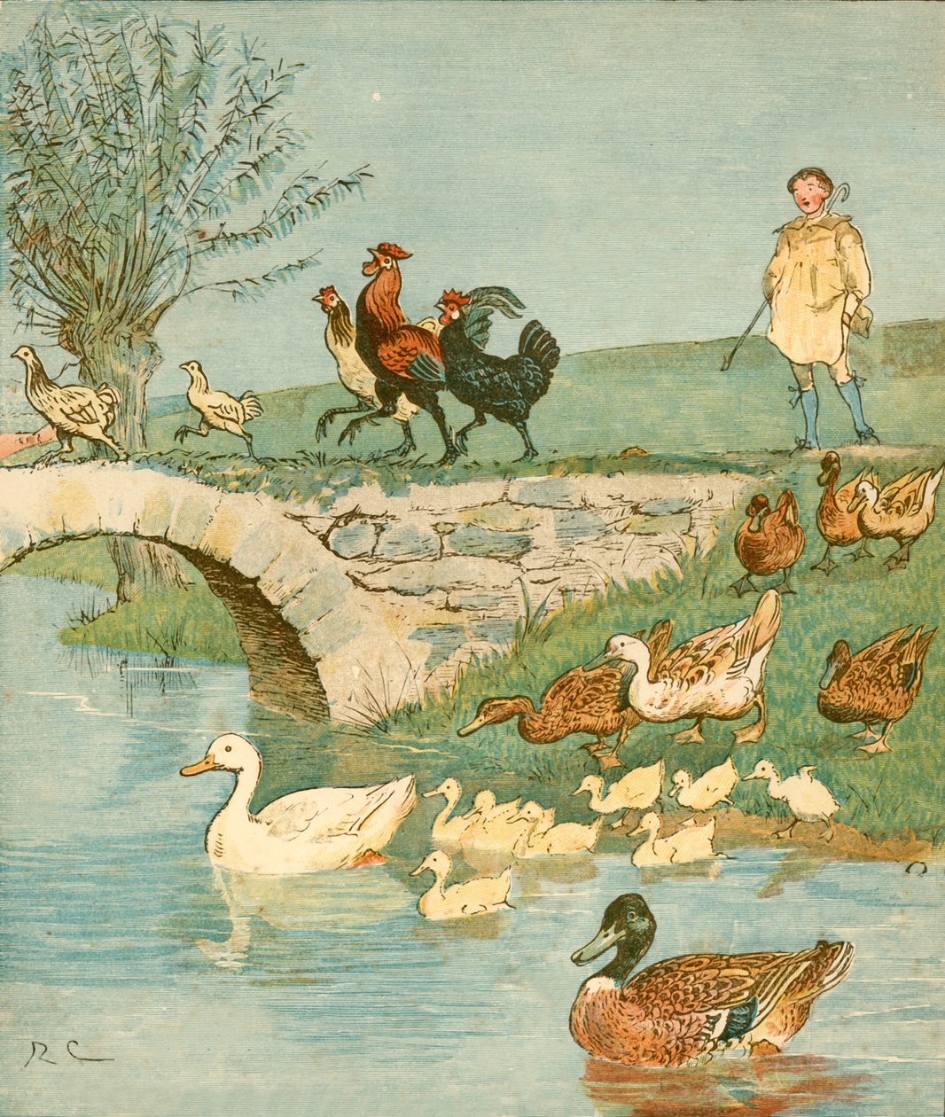 Bondedrengen med høns og ænder, c1881. af Randolph Caldecott
