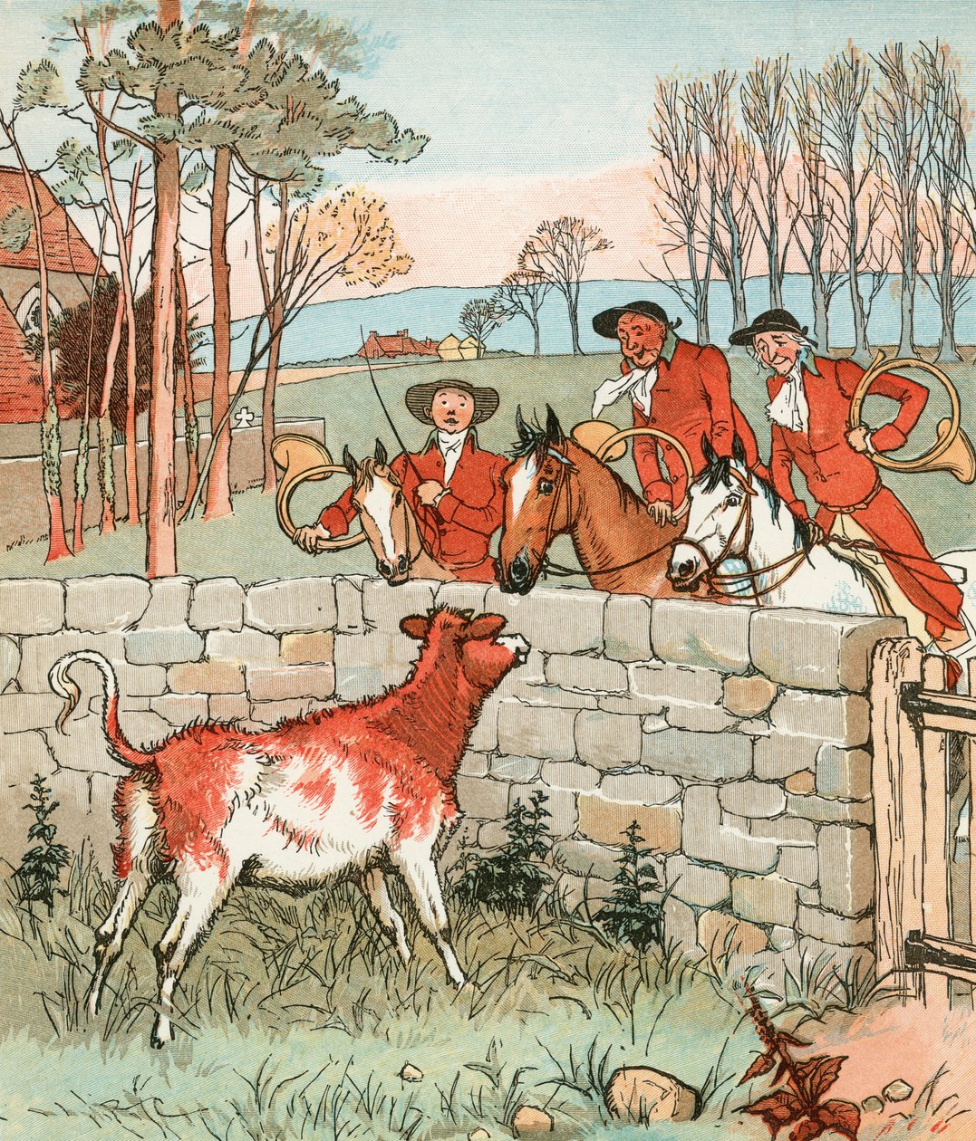 The Hunt (farvelitografi) af Randolph Caldecott