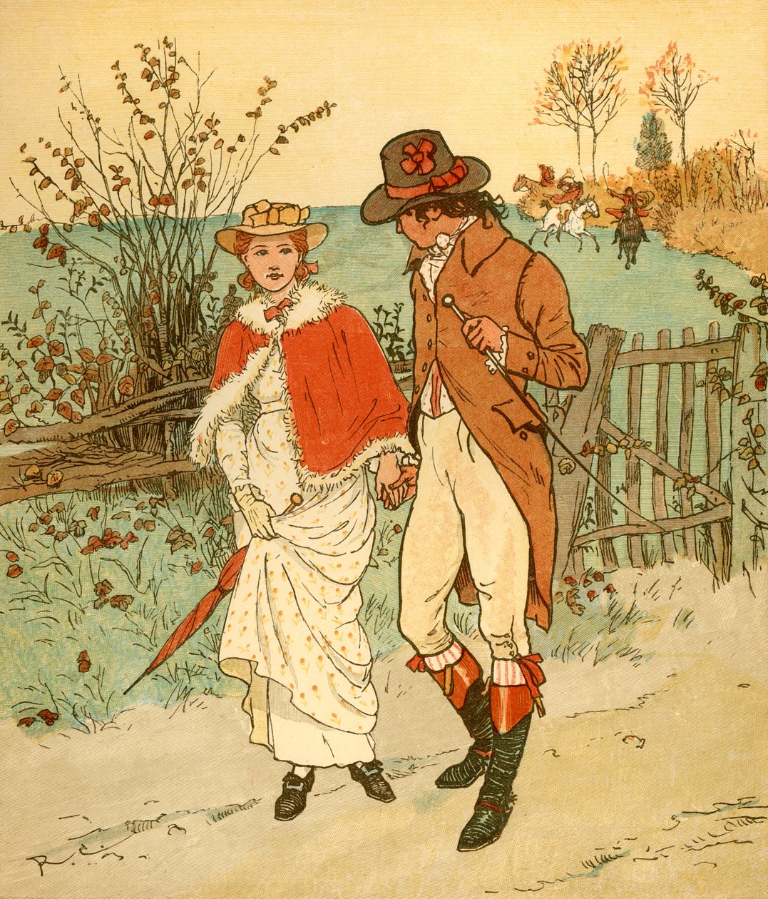 To unge elskere i en bane, c1880. af Randolph Caldecott