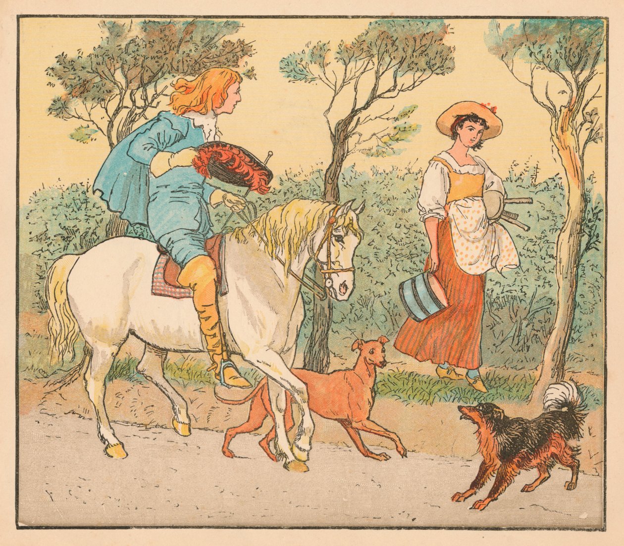 Hvor skal du hen, min smukke pige, c1882. af Randolph Caldecott
