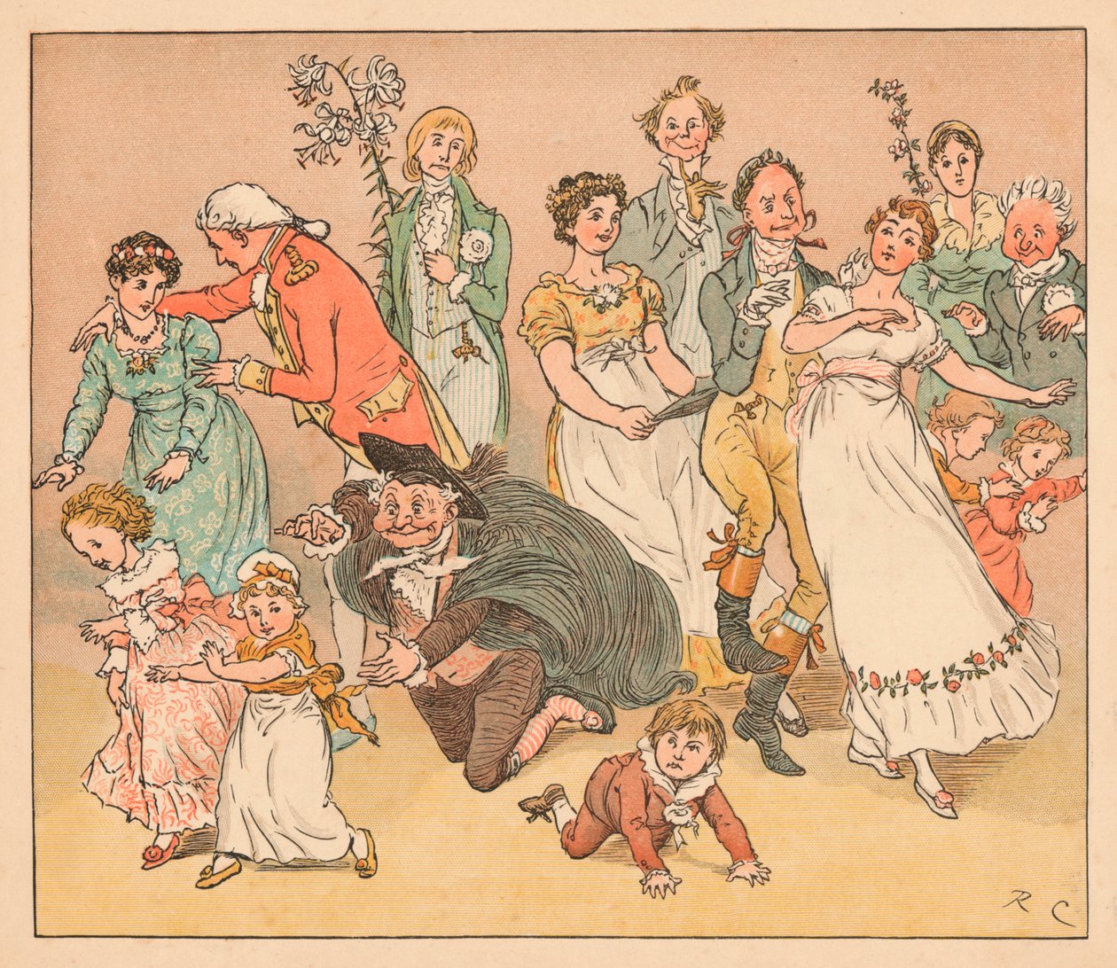 ...og de faldt alle til at spille spillet catch-as-catch-can..., c1885, 1934. af Randolph Caldecott