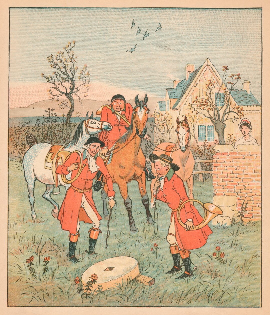 ...den næste ting, de fandt, var en gryntende slibesten..., 1880. af Randolph Caldecott