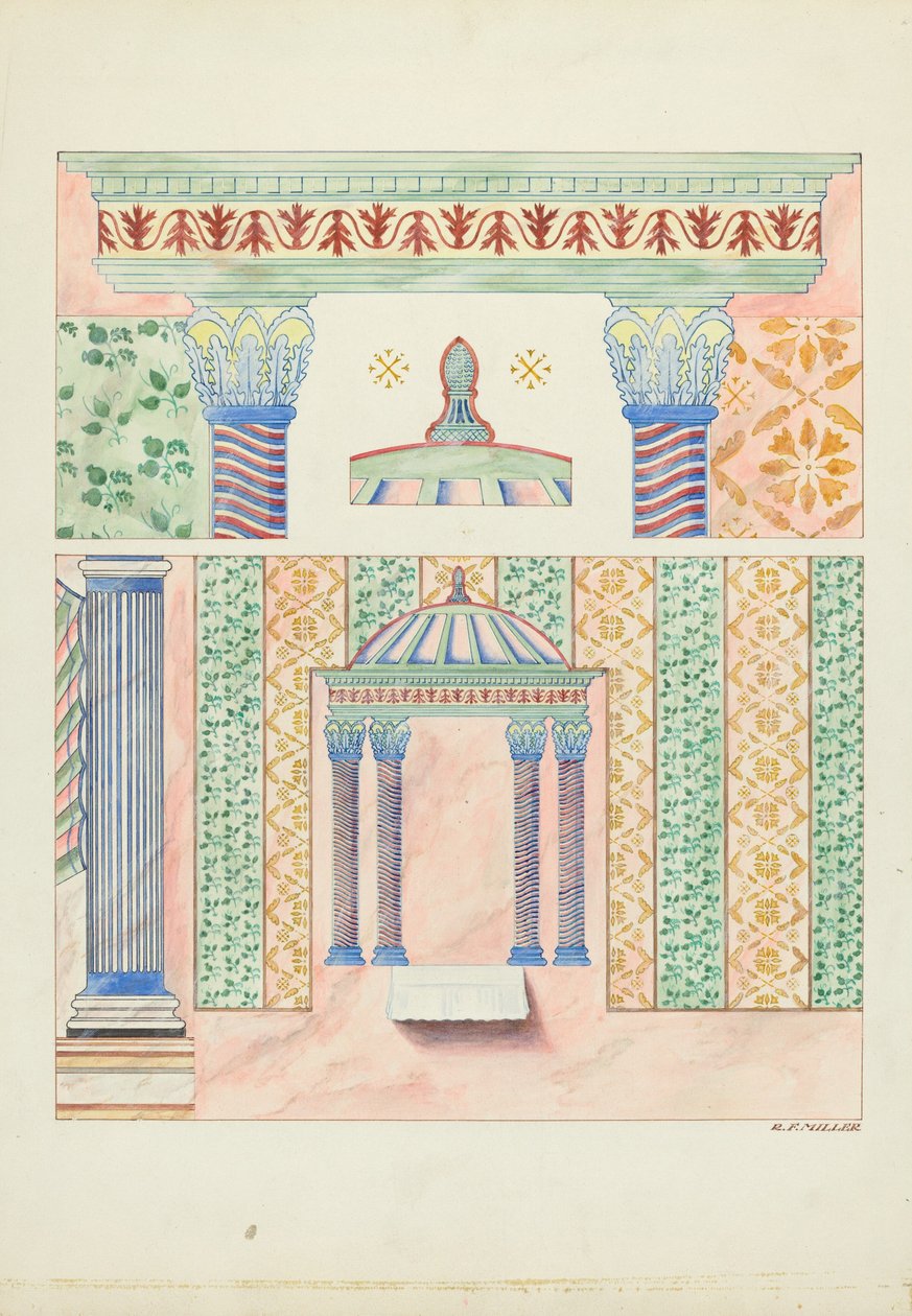 Detaljer om vægmalerier, Sidevæg af Sanctuary af Randolph F. Miller