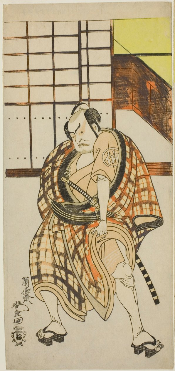 Skuespilleren Nakamura Sukegoro II som Sasano Sangobei i anden del af stykket Iro Moyo Aoyagi Soga (Green Willow Soga of Erotic Design), opført på Nakamura Theatre i den anden måned, 1775 af Rantokusai Shundo