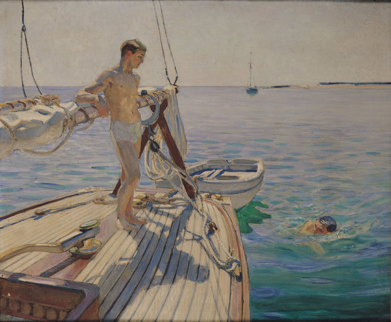 Badning fra båden (olie på lærred) af Raoul Du Gardier