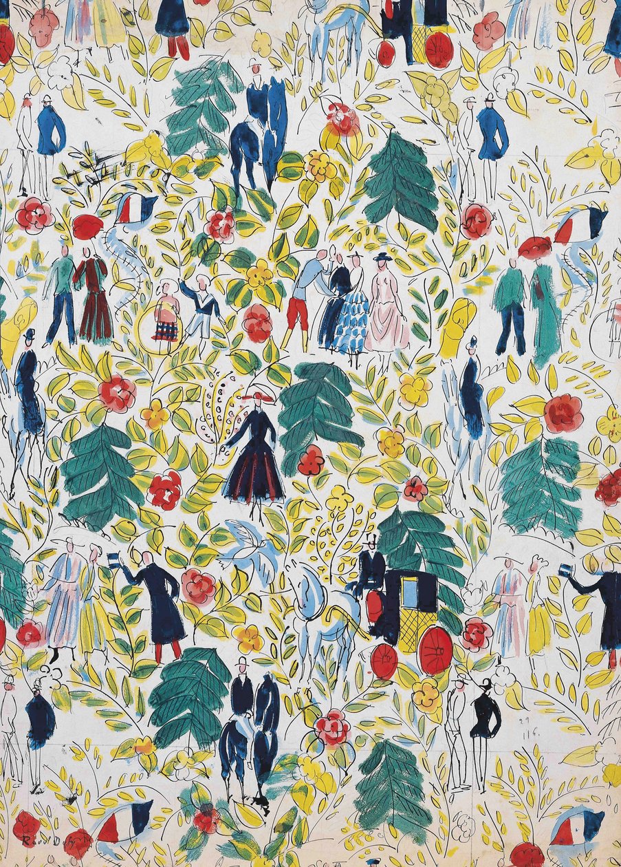 En gåtur i skoven; La Promenade au Bois, ca. 1919 (gouache på papir) af Raoul Dufy