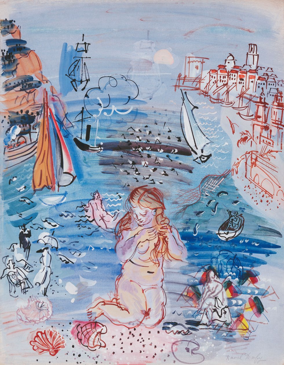 Amphitrite in the Port of Marseilles; Amphitrite dans le Port de Marseille, ca. 1927-30 (akvarel og gouache på papir lagt på tykt karton) af Raoul Dufy