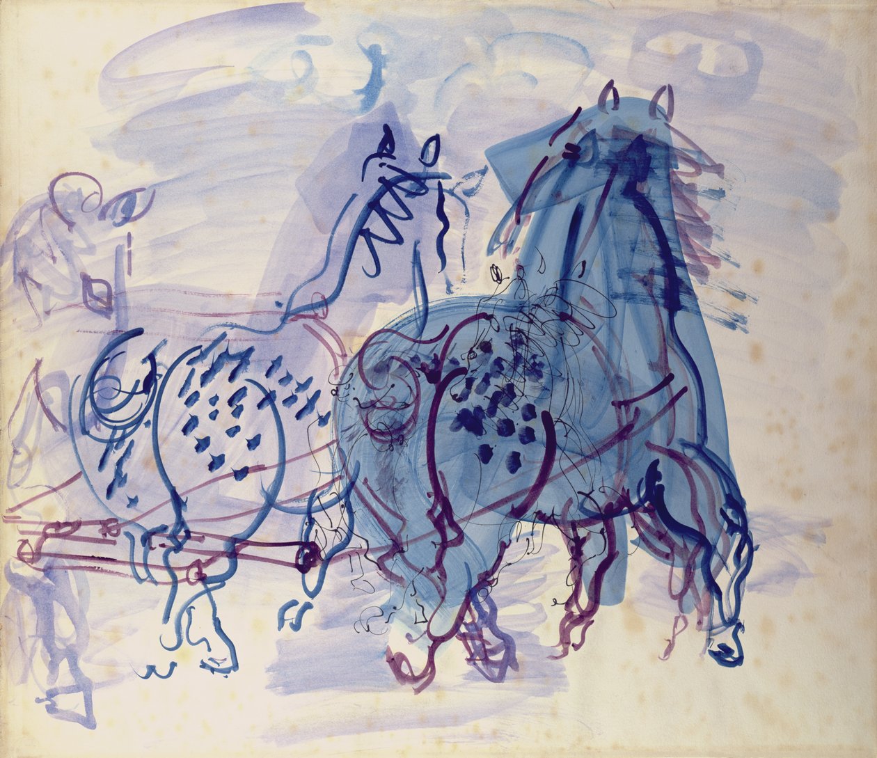 Blue Draught Horses (gouache på papir) af Raoul Dufy