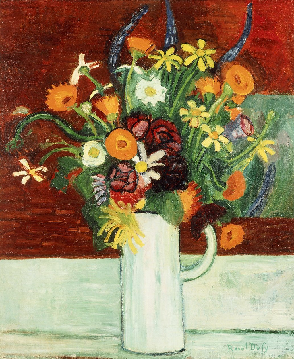Blomsterbuket i en vase; Bouquet de Fleurs dans un Vase af Raoul Dufy