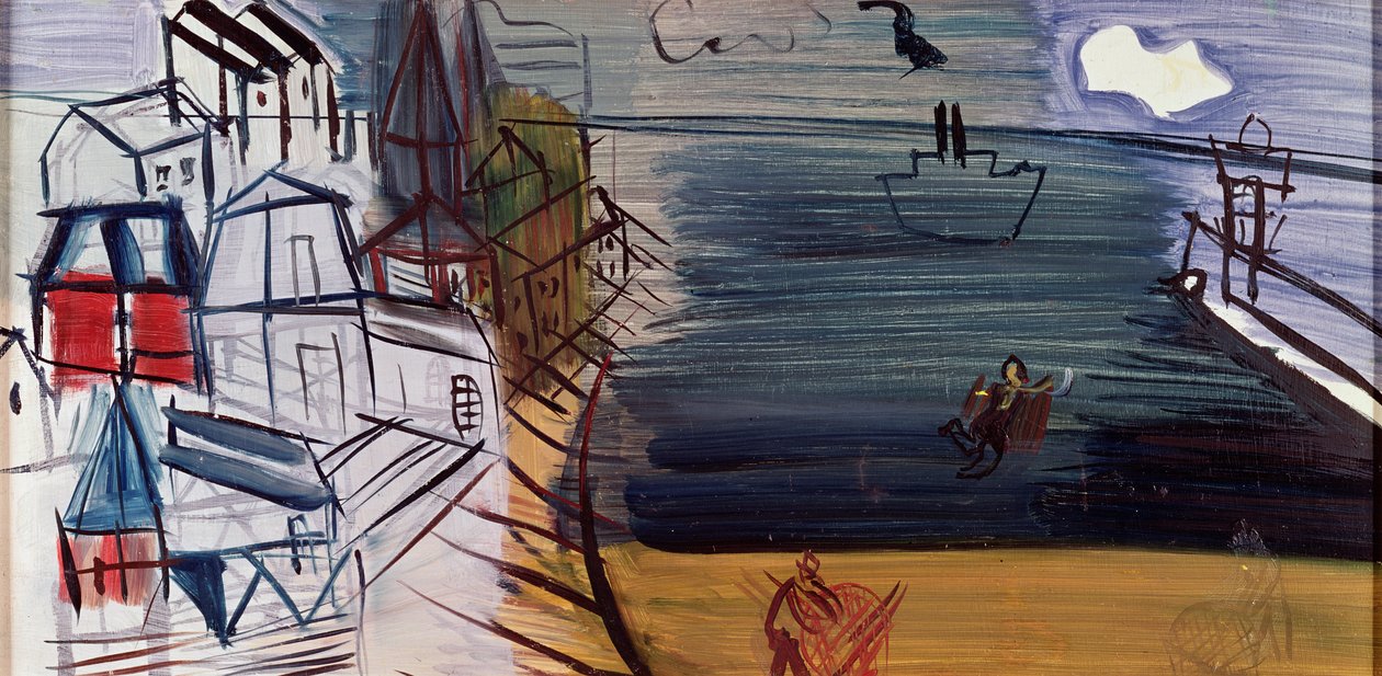 Lastbåd ved Sainte-Adresse, efter 1945 (olie på hård plade) af Raoul Dufy