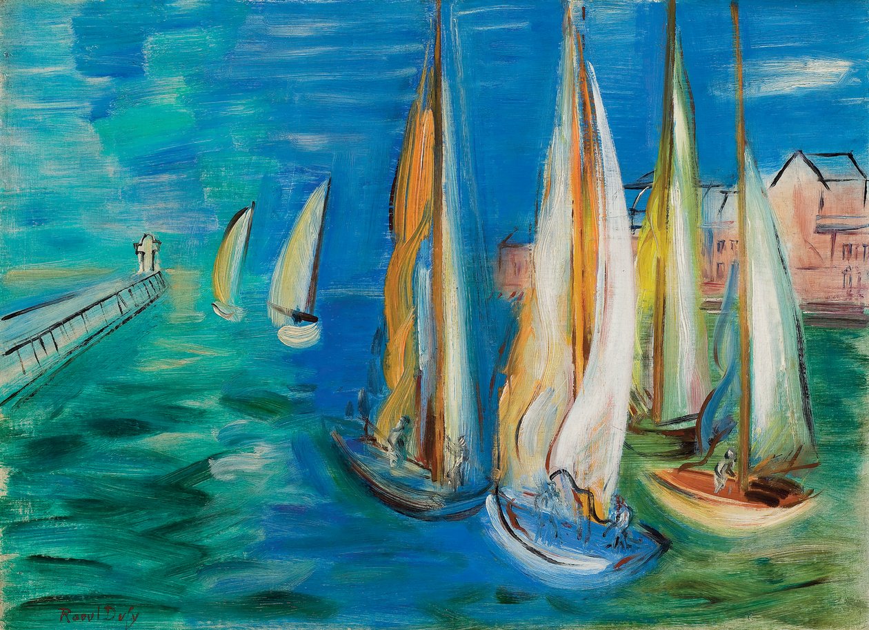 Sejlbådenes afgang i Deauville; Depart des voiliers a Deauville, ca. 1930 (olie på lærred) af Raoul Dufy