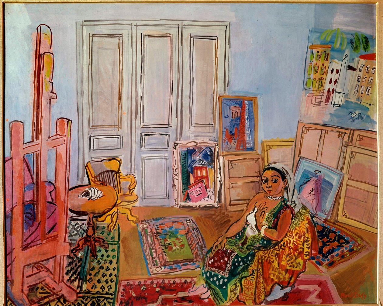Hindumodel i værkstedet, 20. århundrede (olie på lærred) af Raoul Dufy