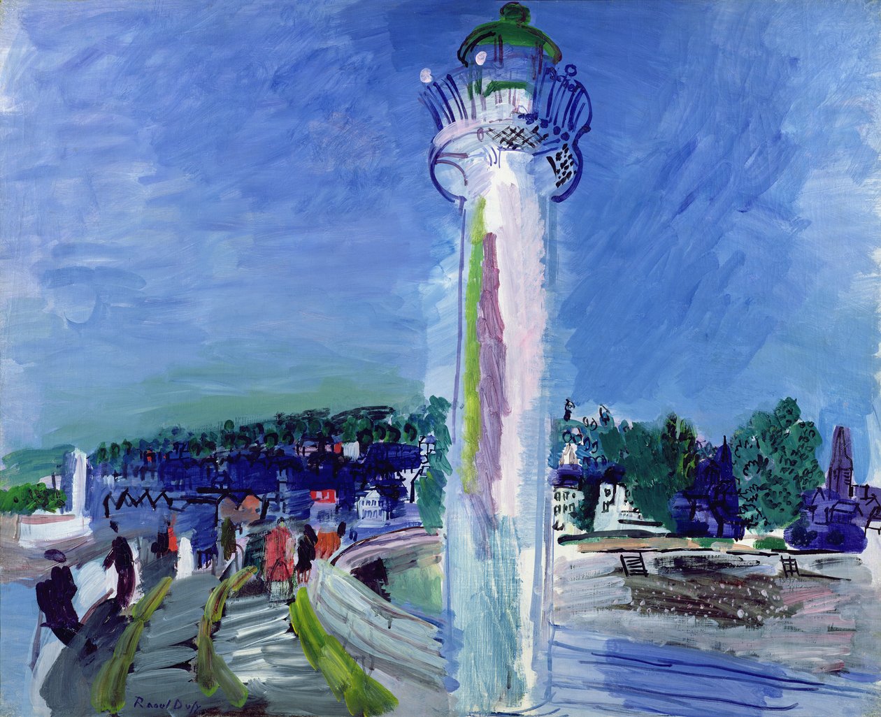 Honfleur, molen og fyrtårnet, ca. 1935 (olie på lærred) af Raoul Dufy