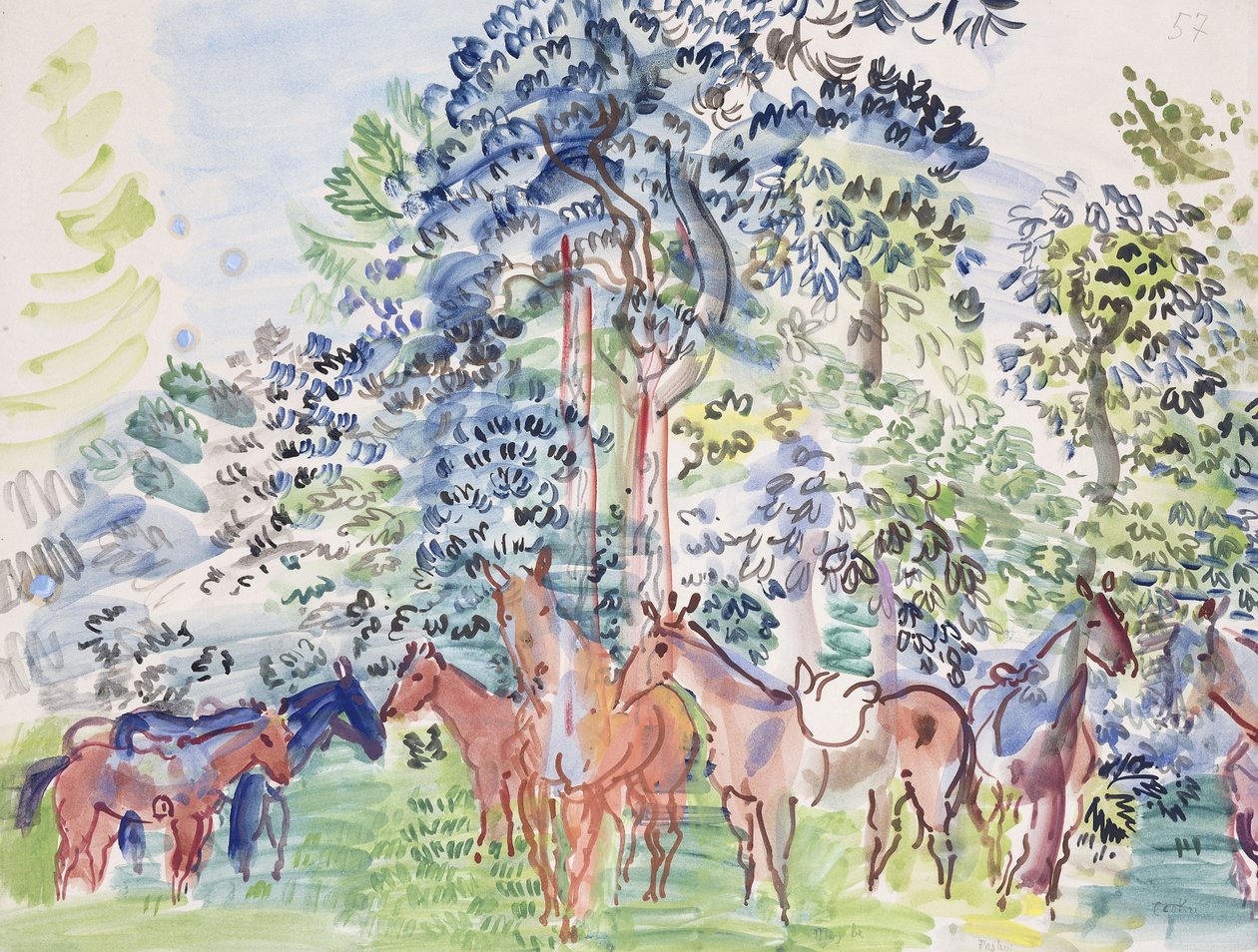 Heste i træ; Chevaux au Bois af Raoul Dufy