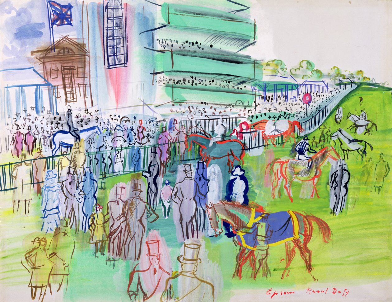 Foran tribunen på Epsom, ca. 1937 (akvarel og gouache på papir) af Raoul Dufy