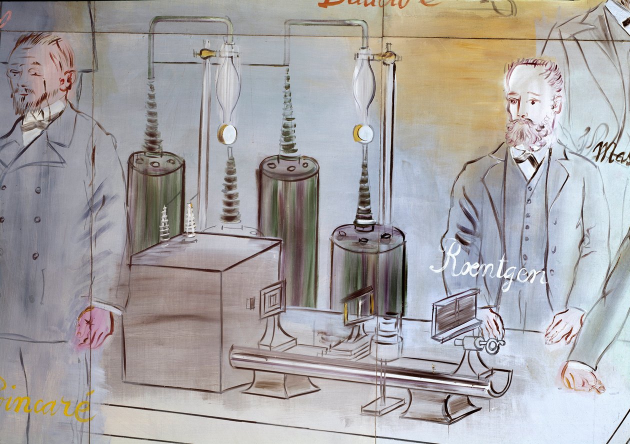 La Fee Electricite, detalje: Portrætter af Wilhelm Conrad Rontgen (1845-1923), tysk fysiker.1937 (maleri) af Raoul Dufy