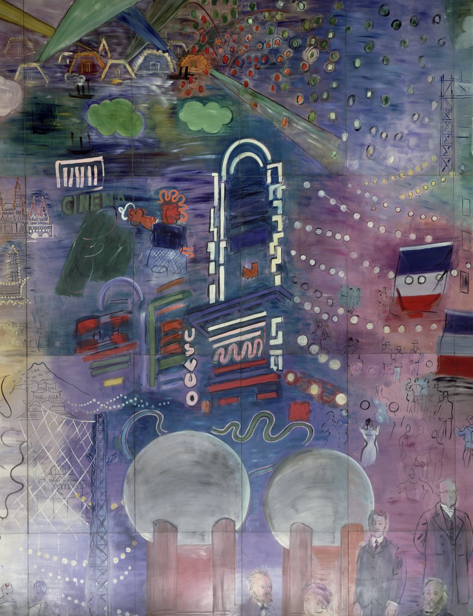 La Fee Electricite, detalje af venstre side, der viser belysning om natten af Raoul Dufy