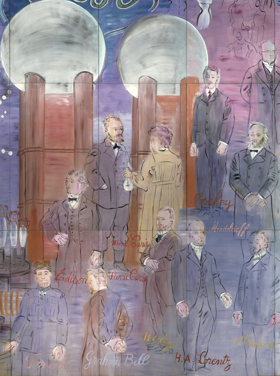 La Fee Electricite, detalje af venstre side, der forestiller videnskabsfolk af Raoul Dufy