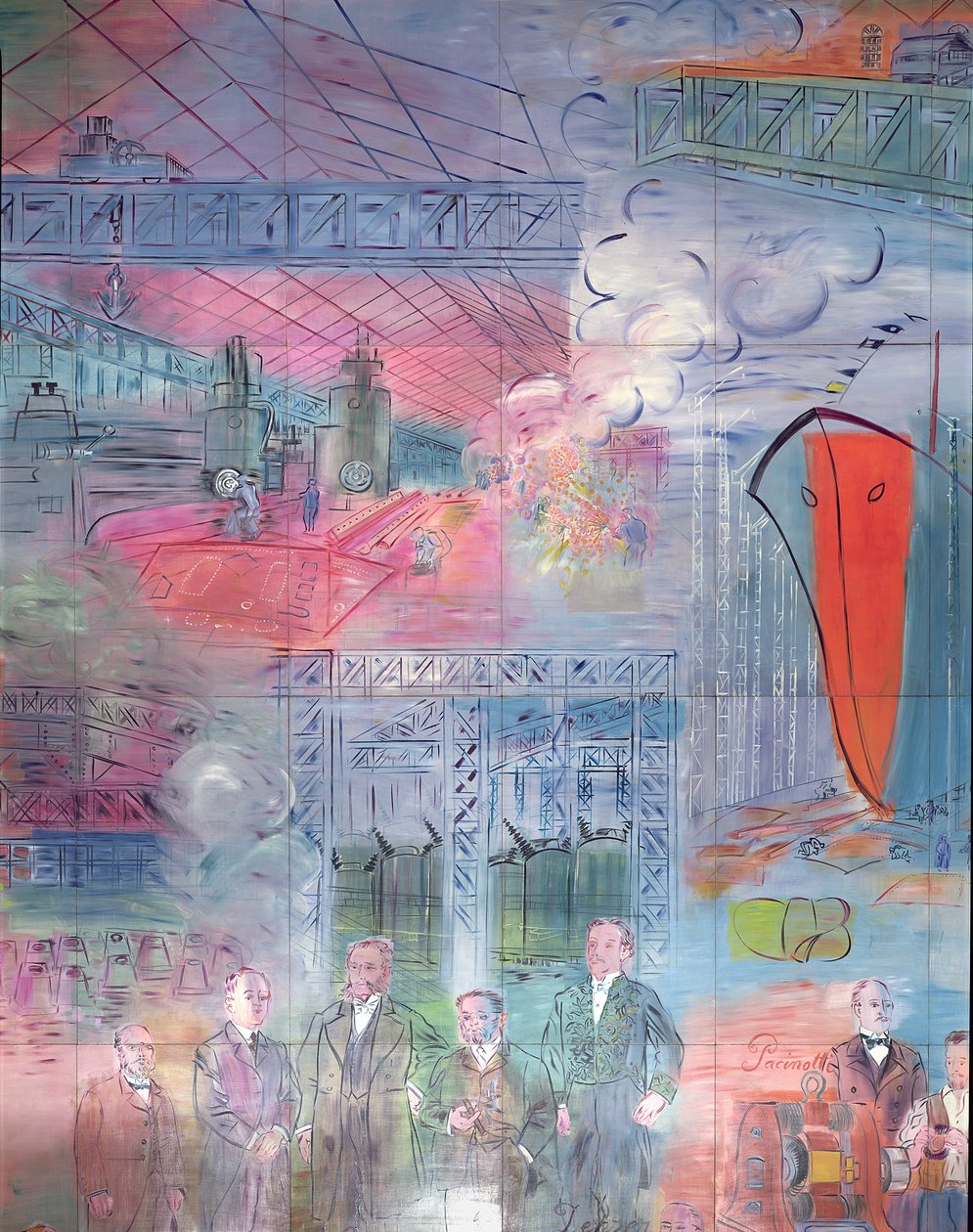 La Fee Electricite, detalje af venstre side, der forestiller jern- og stålindustrien af Raoul Dufy