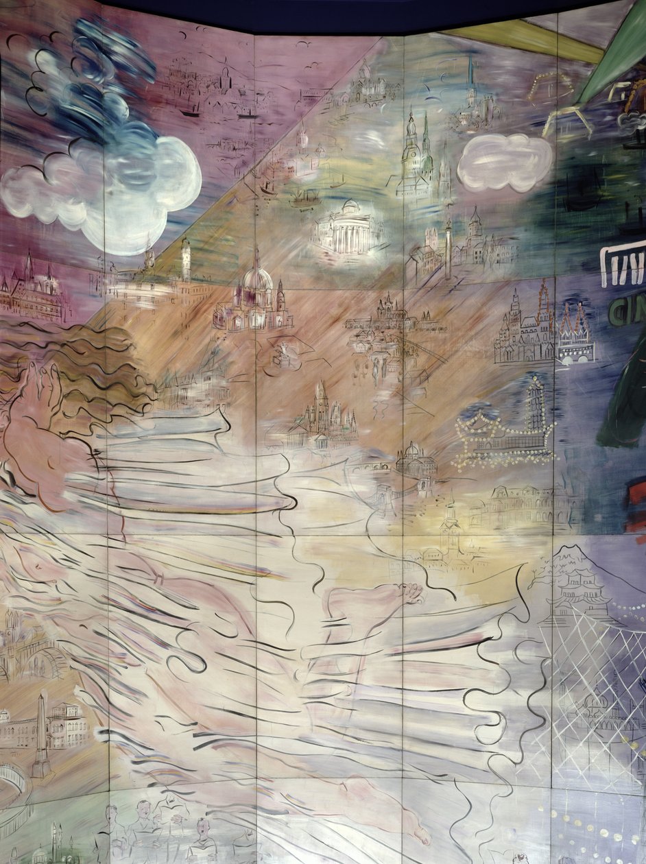 La Fee Electricite, detalje af venstre side, der viser forskellige byer af Raoul Dufy