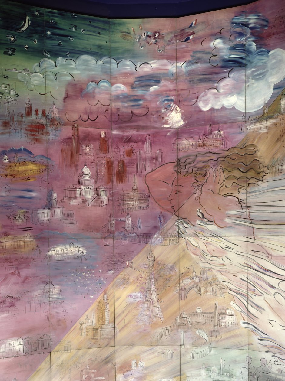 La Fee Electricite, detalje af venstre side, der viser forskellige byer af Raoul Dufy