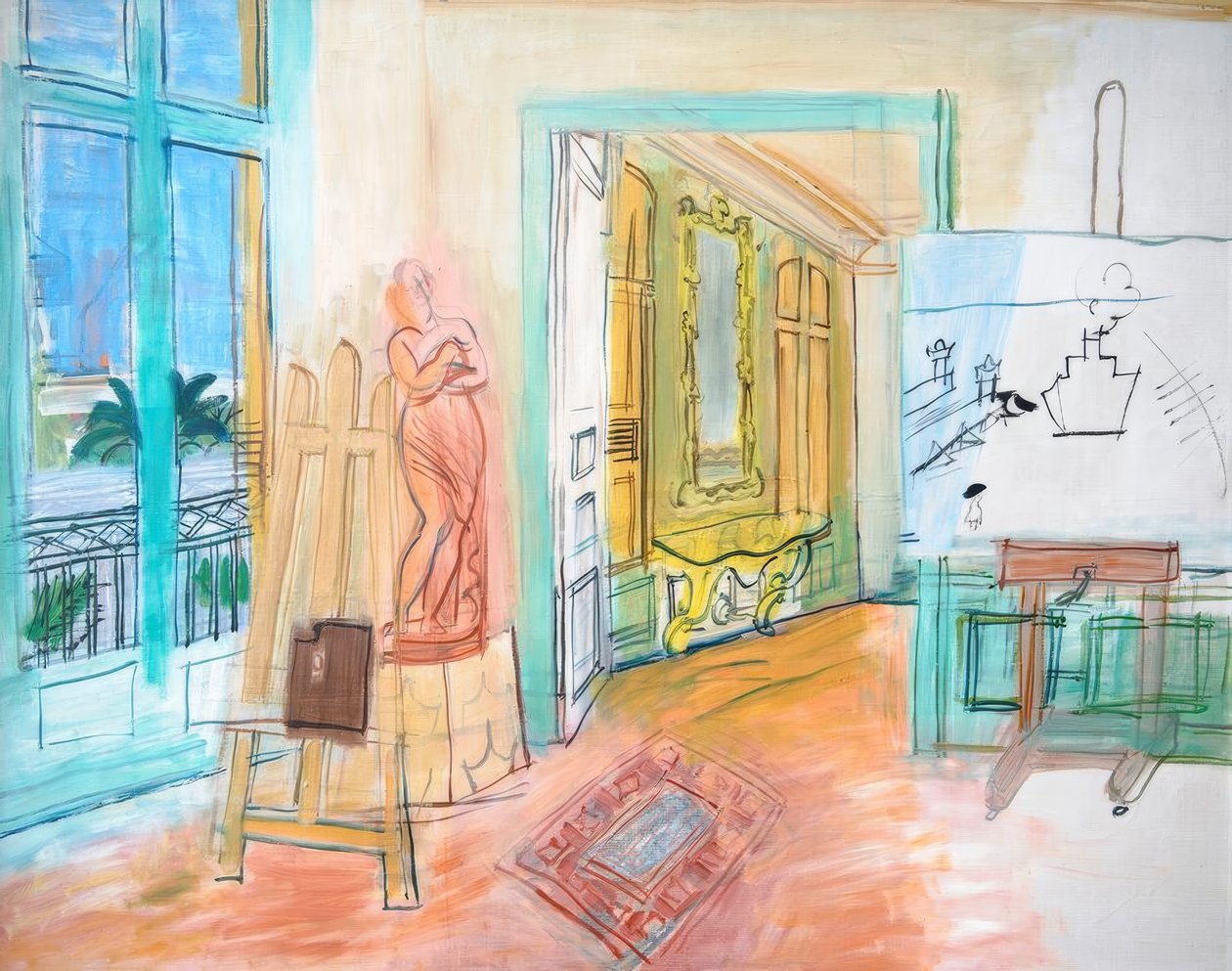Malerens atelier med rød skulptur af Raoul Dufy