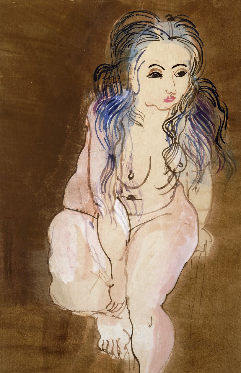 Nøgen kvinde siddende; Femme Nue Assise af Raoul Dufy