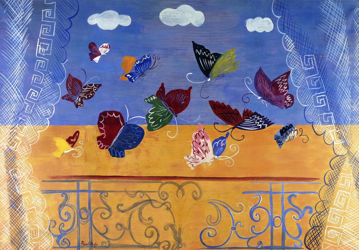 Åbent vindue med sommerfugle af Raoul Dufy