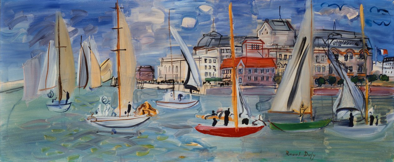 Regattaer i havnen i Trouville-Deauville, ca. 1938 (olie på lærred) af Raoul Dufy