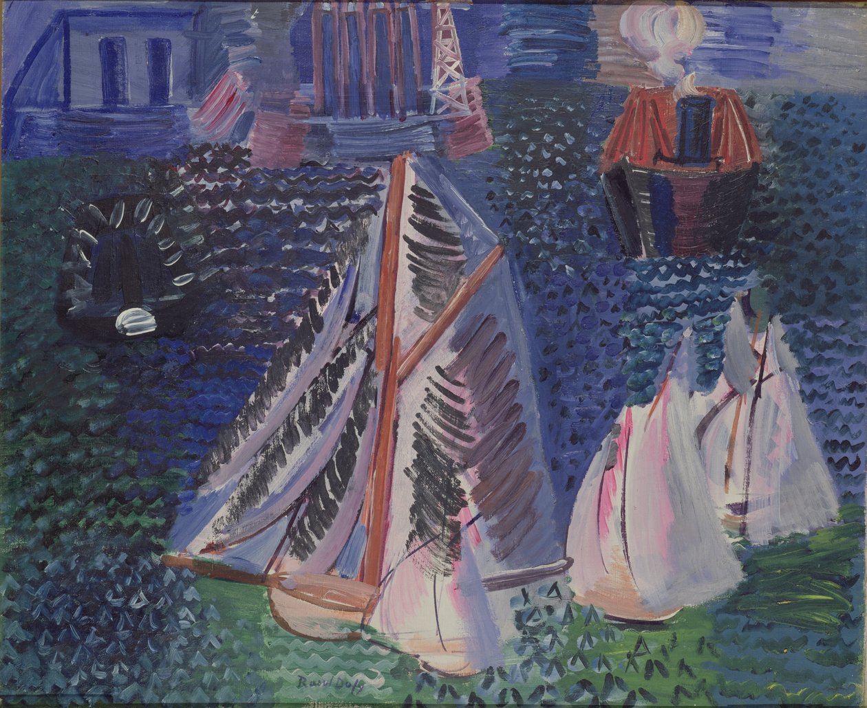 Sejlbåde i havnen i Le Havre, ca. 1925 (olie på lærred) af Raoul Dufy