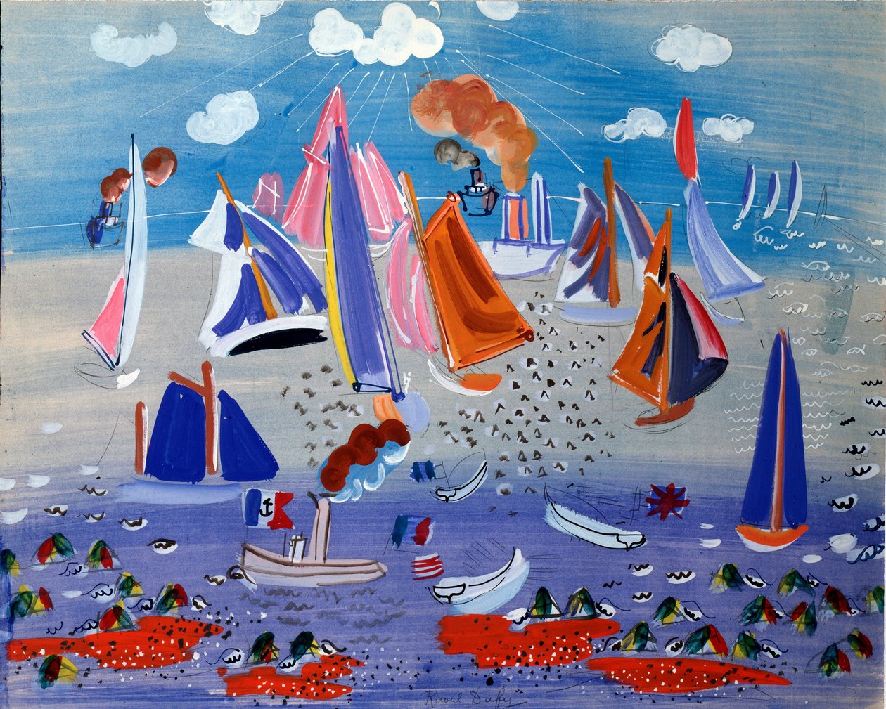 Hav og både - Gouache på papir, ca. 1930 af Raoul Dufy