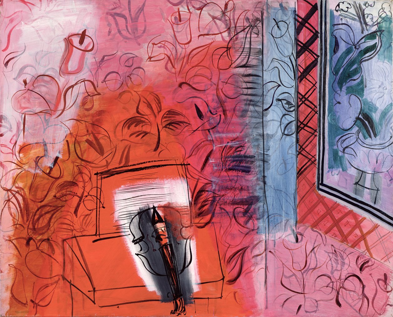 Stilleben med violin, en hyldest til Johann Sebastian Bach (1685-1750) 1952 (olie på lærred) af Raoul Dufy