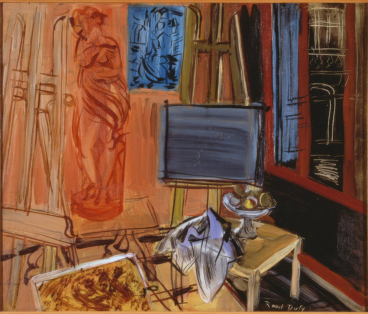 Studio med skål af frugt af Raoul Dufy