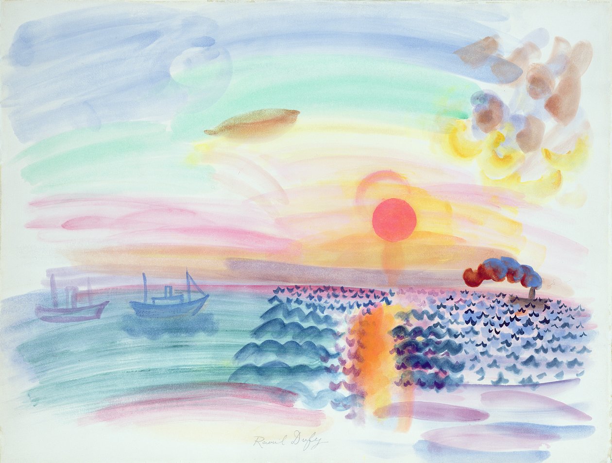 Solnedgang (akvarel på papir) af Raoul Dufy