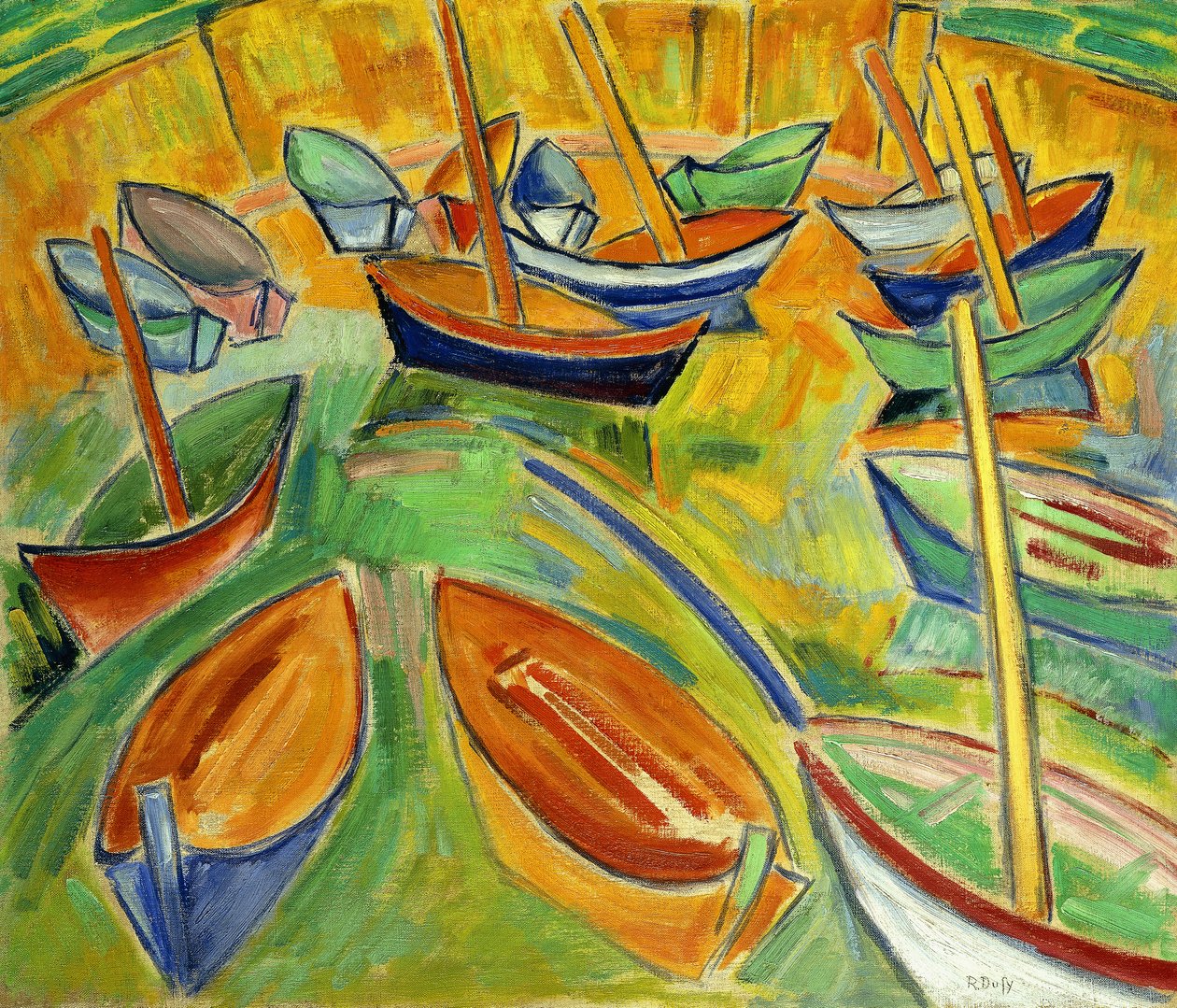 Prammene ved Martigues; Le Barques a Martigues, ca. 1907 (olie på lærred) af Raoul Dufy