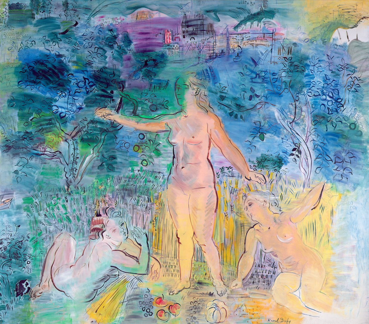 Seines forløb: From Rouen to Le Havre, venstre panel af et triptykon (olie på lærred) af Raoul Dufy