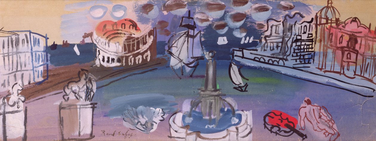 Fontænen på torvet (gouache) af Raoul Dufy