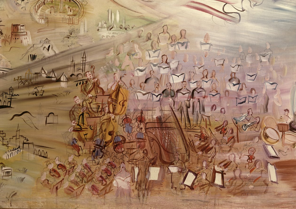 The Story of Electricity, studie til La Fee Electricite, detalje af venstre sektion med orkesteret af Raoul Dufy